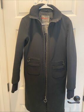 Prada Black Long Trench Coat with Ribbed Stand Collar